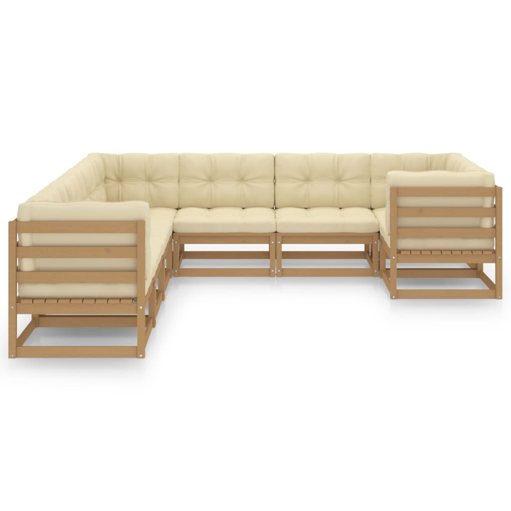8-tlg. Garten-Lounge-Set Kissen Honigbraun Kiefer Massivholz